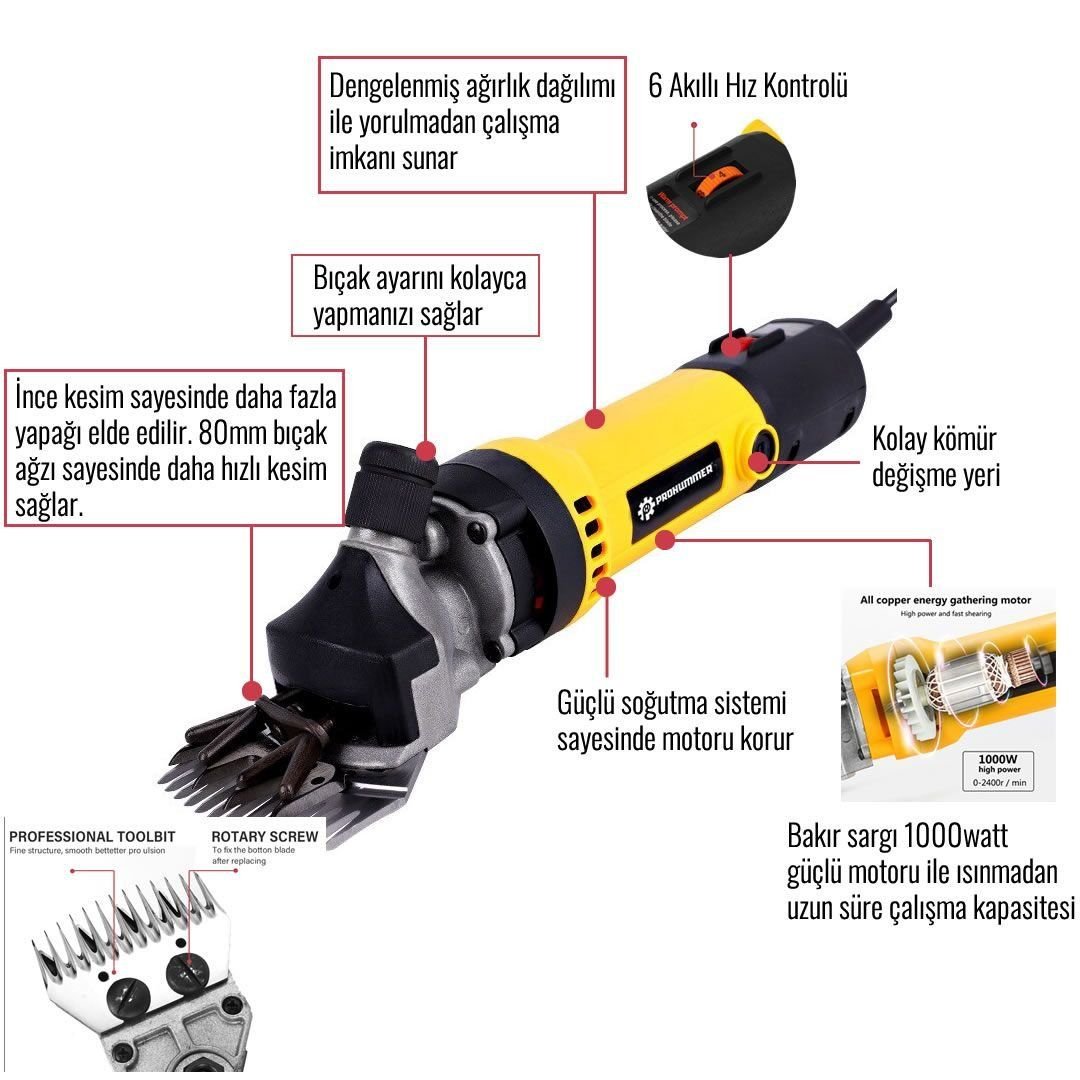 Prohummer PH-EA017 Koyun Keçi Kırkma Makinesi (Sarı) teknik özellikler