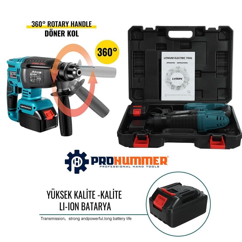 Prohummer PH-KD014 88VF 5ah Kömürsüz Şarjli Professional Kırıcı Delici (Mavi) çantası
