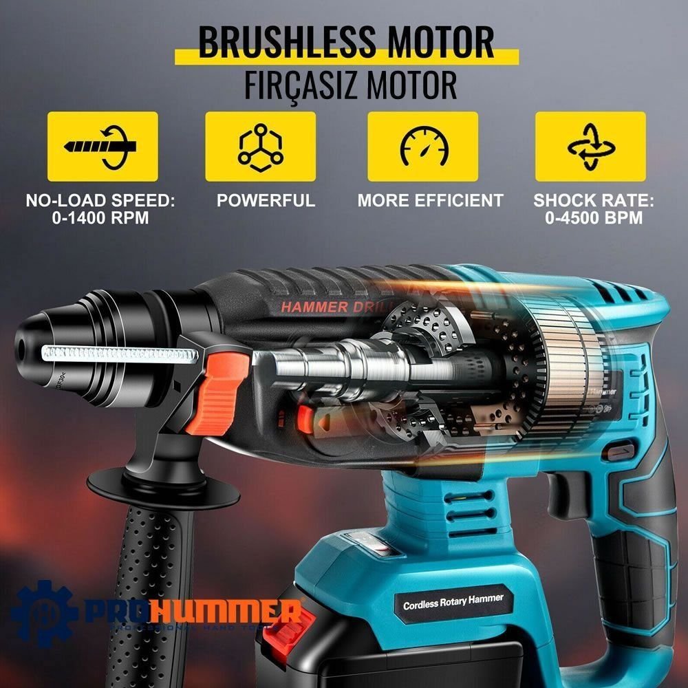 Prohummer PH-SM093 Profesyonel Şarjlı Ultra 4lü Set Takımı Kırıcı Delici Somun Sıkma ve Vidalama Matkap 58vf