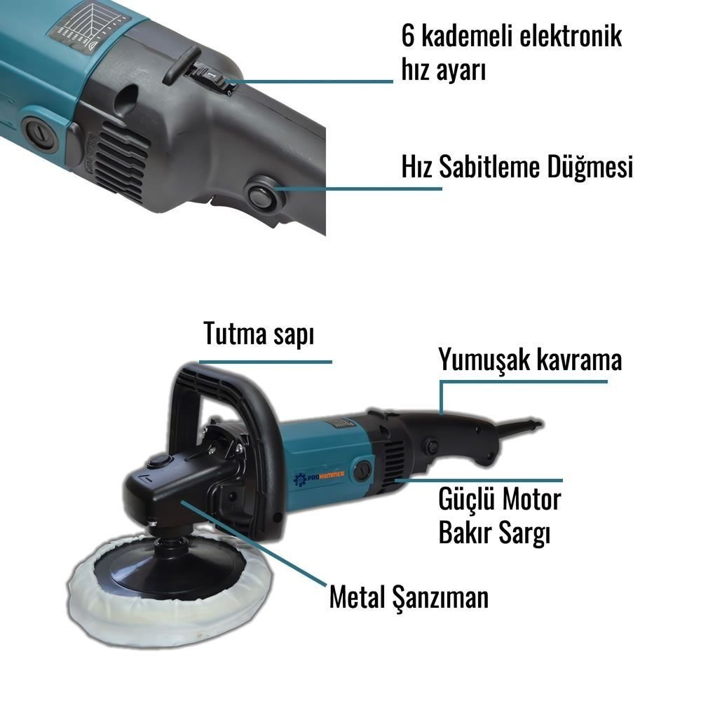 Prohummer PH-T097 Elektrikli Devir Ayarlı Polisaj Makinesi 1800w özellikleri