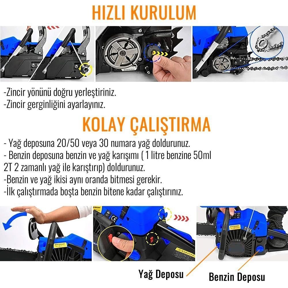 Prohummer PH-TS030 Benzinli Ağaç Motoru (Mavi) teknik özellikler