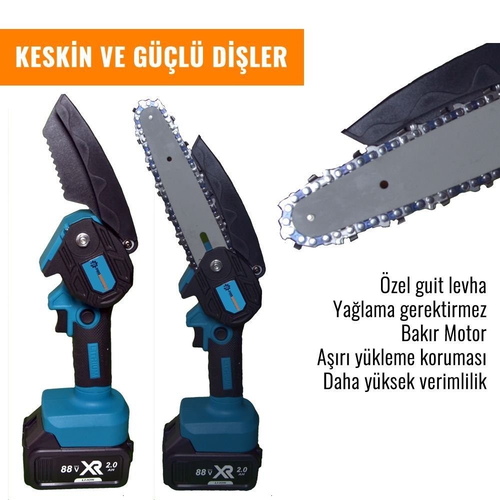 Prohummer PH-TS099 Professional 88vf 2ah Şarjlı Dal Budama Testeresi (Mavi) özellikler