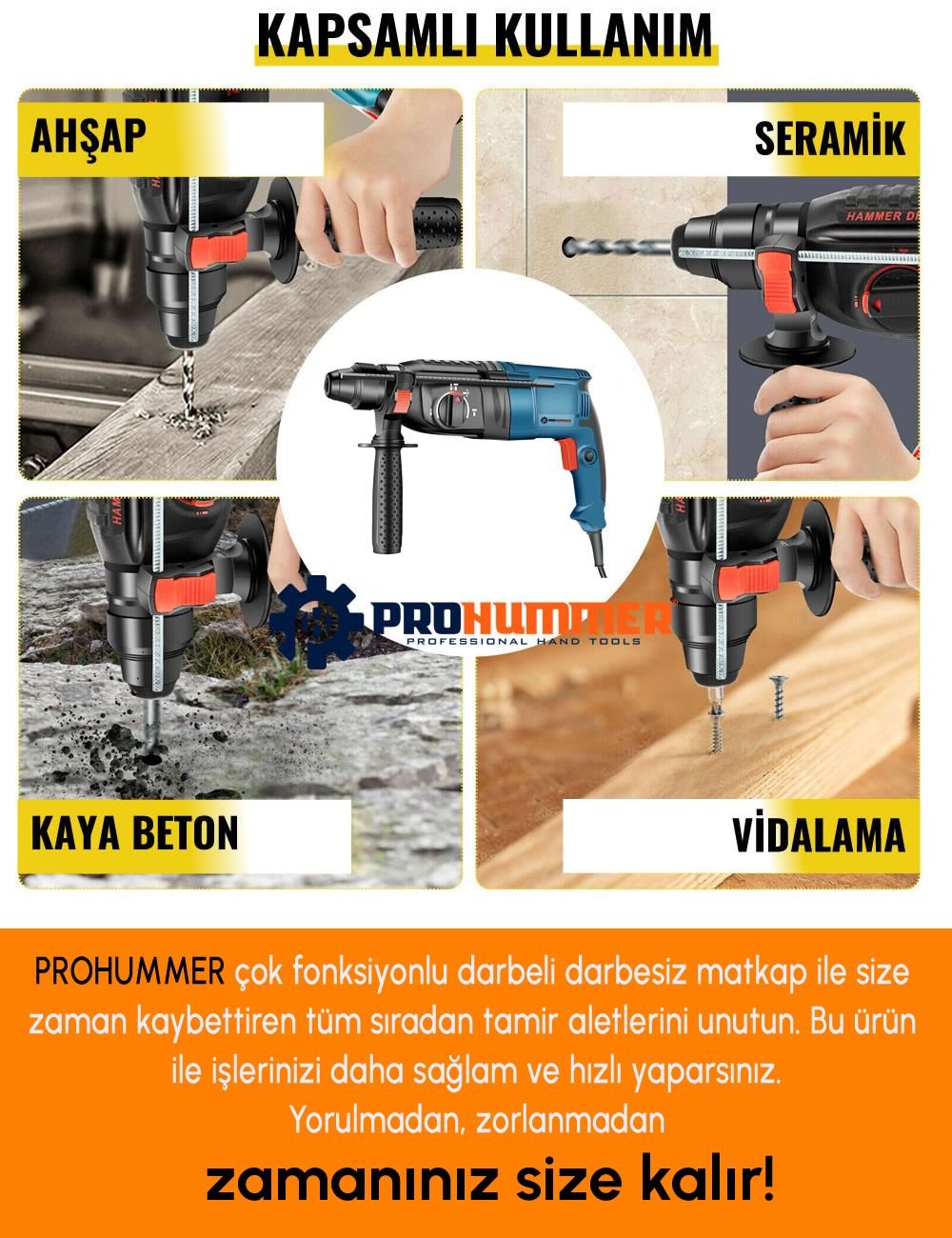 Prohummer PH004 Professional Kırıcı Delici Hilti 880W (Mavi) kullanım alanları