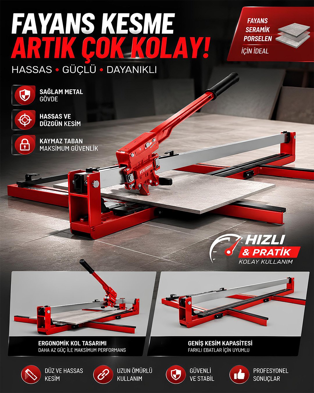 Prohummer PH1200A 120 cm Seramik Fayans Kesme ve Granit Kesim Makinesi Genel Özellikler