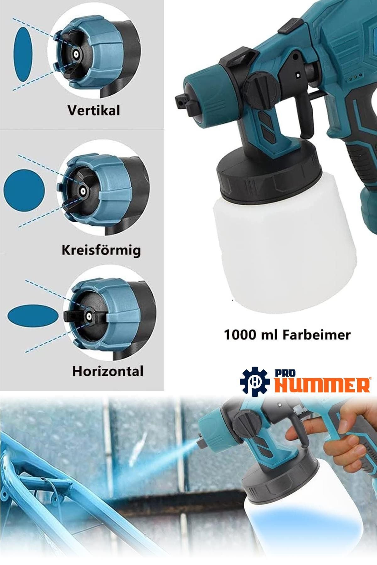 Prohummer PH200 Yüksek Basınçlı Çift Akülü Sprey Boya Püskürtme Tabancası (Mavi) özellikler