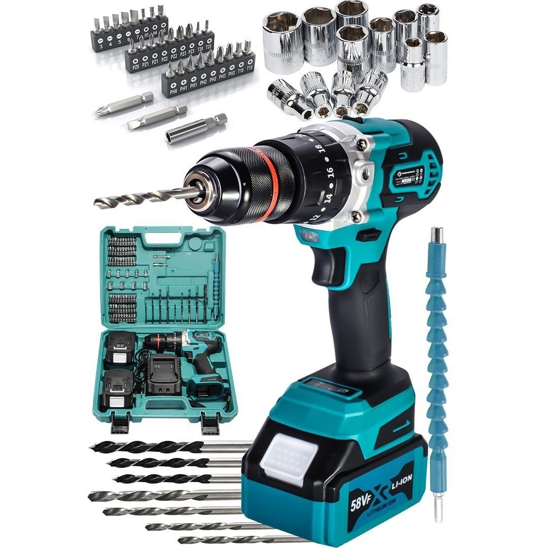 Prohummer PH220 Çift Akülü 82 Parça 58vf 5ah 10 pilli Darbeli Vidalama Matkap Seti (Mavi)