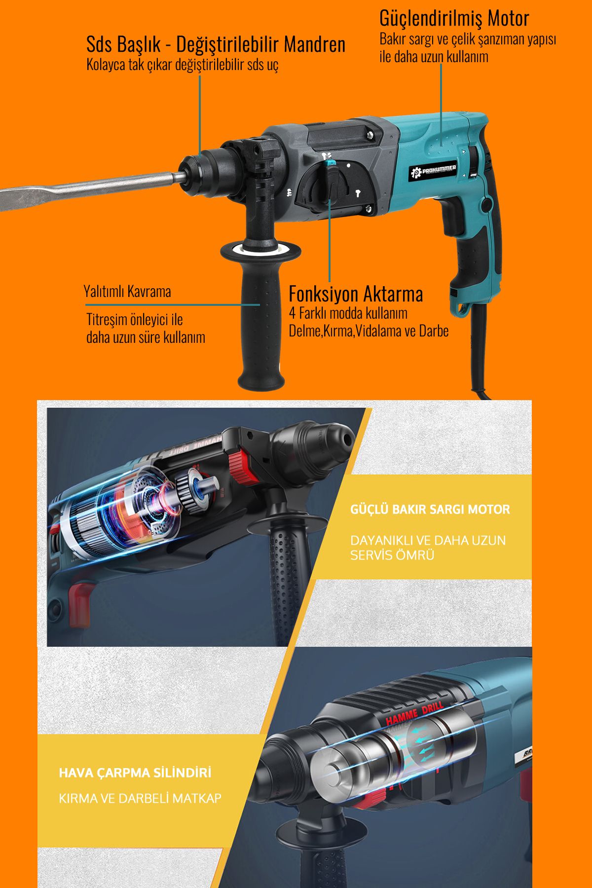 Prohummer PH227 Profesyonel Pnömatik Kırıcı Delici Hilti Özellikleri