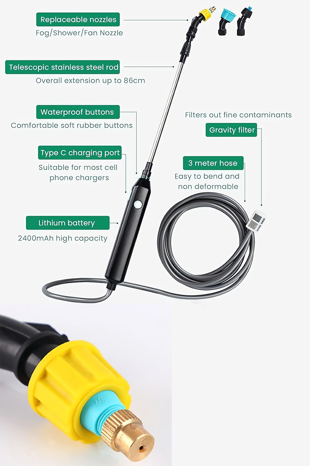 Prohummer PH230 Mini Şarjlı Sulama ve İlaçlama Makinesi Teknik Özellikler