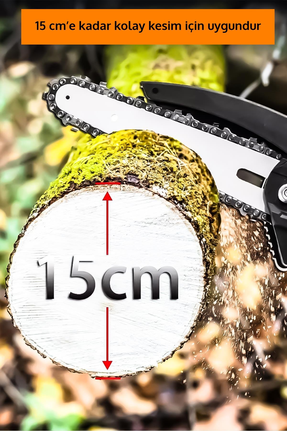 Prohummer EEA363 Otomatik Yağlamalı Dijital Göstergeli Şarjlı El Testeresi Ağaç Odun Dal Kesme Budama Çift Batarya 15cm Pala 58Vf kesimi