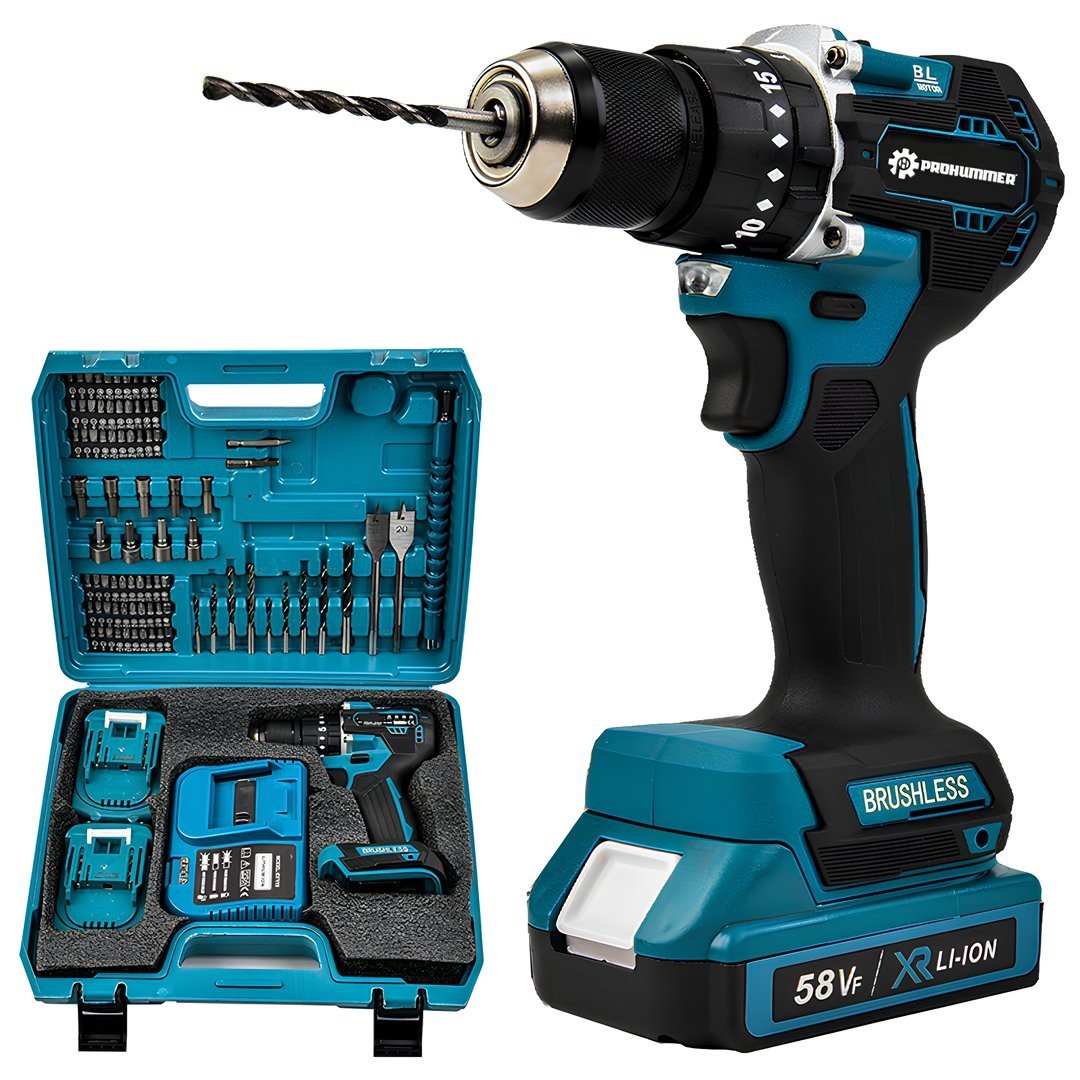 Prohummer PH251 Kömürsüz 58vf Çelik Gövde Çelik Şanzıman Bakır Sargılı Çift Akülü Vidalama Şarjlı Matkap 84 Parça