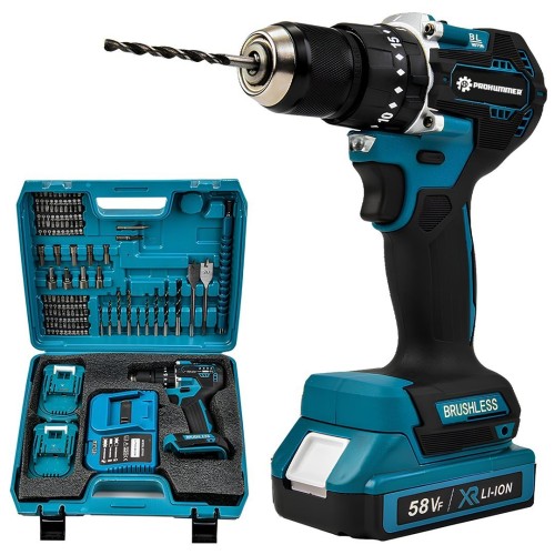 Prohummer PH251 Kömürsüz 58vf Çelik Gövde Çelik Şanzıman Bakır Sargılı Çift Akülü Vidalama Şarjlı Matkap 84 Parça