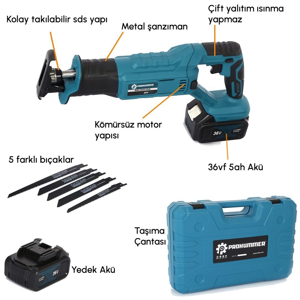 Prohummer PH266 Akülü Tilki Kuyruğu Testere 36v 5ah (Mavi) model ve fiyatlar