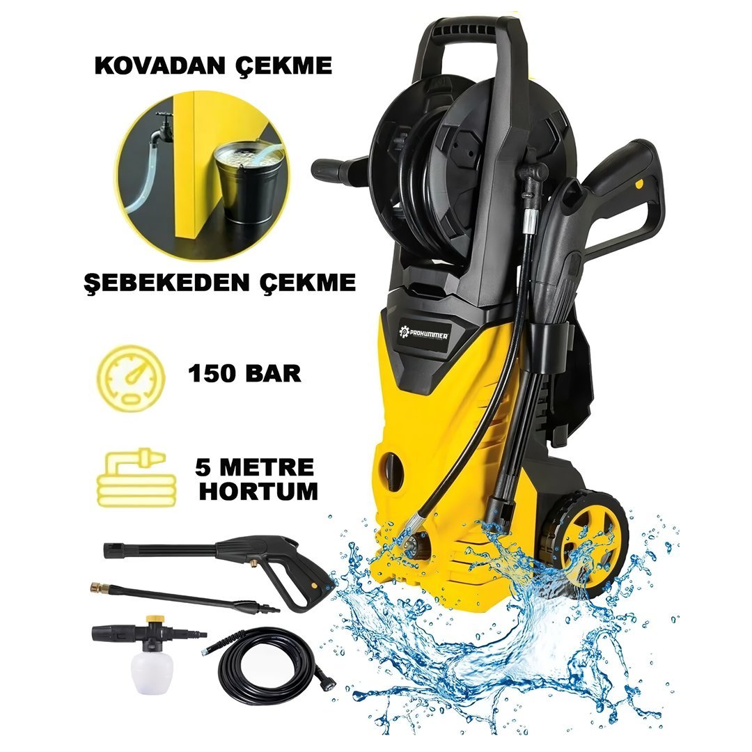 Prohummer PH271 Elektrikli 150 Bar Musluk ve Kovadan Su Çekme Yüksek Basınçlı Bahçe, Oto Yıkama Makinesi (Sarı) özellikleri