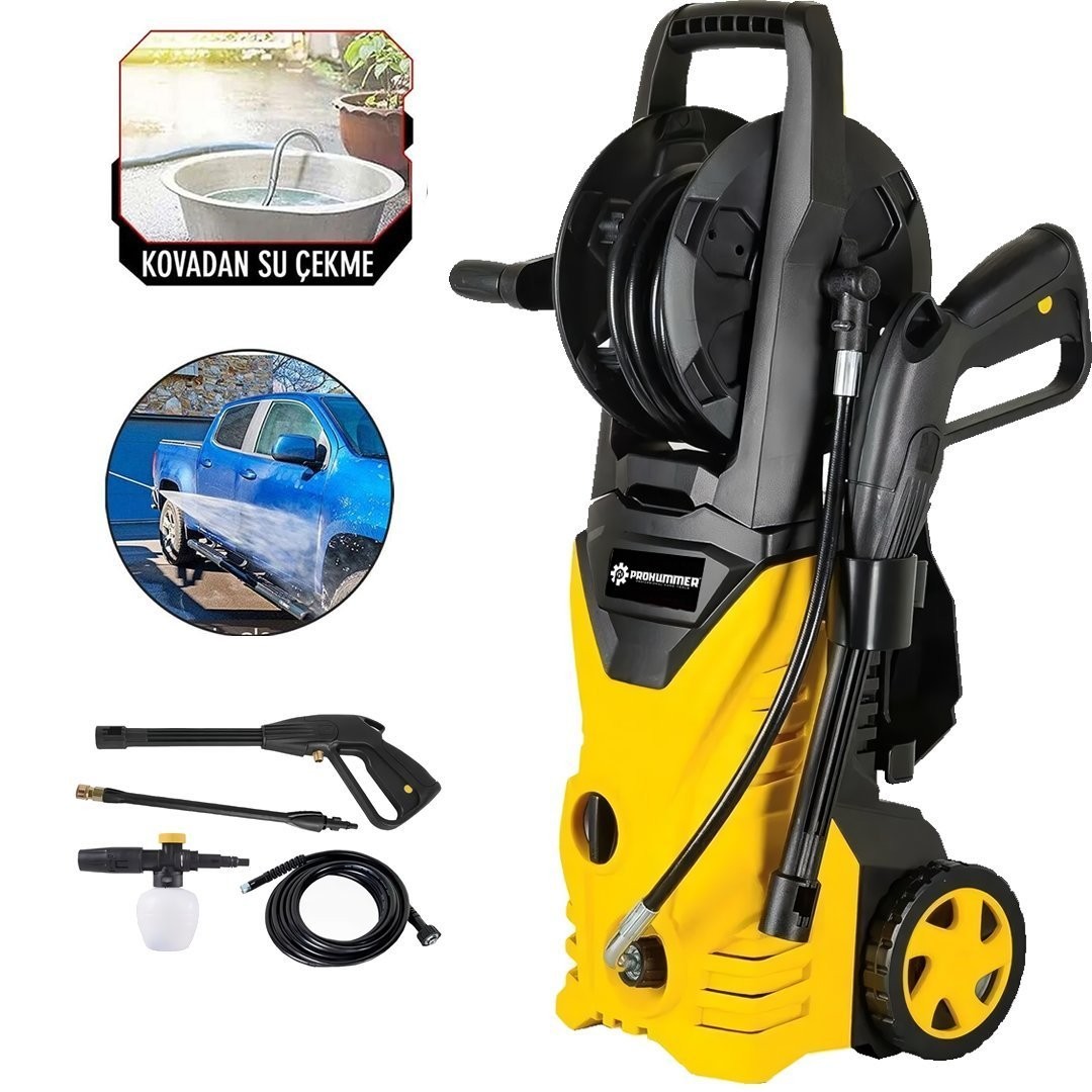 Prohummer PH271 Elektrikli 150 Bar Musluk ve Kovadan Su Çekme Yüksek Basınçlı Bahçe, Oto Yıkama, Araç Yıkama Makinesi (Sarı)