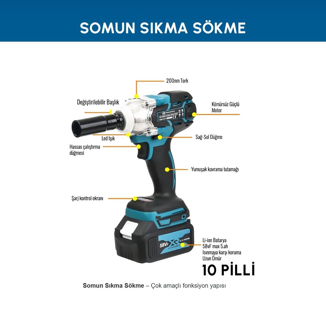 Prohummer PH285 Akülü Ultra 2li Set 58w Somun Sökme ÖZELLİKLERİ
