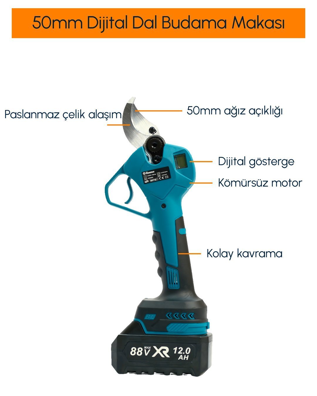 Prohummer PH294 Profesyonel 2li Set Akülü Dijital Göstergeli 50mm Dal Budama Makası özellikleri