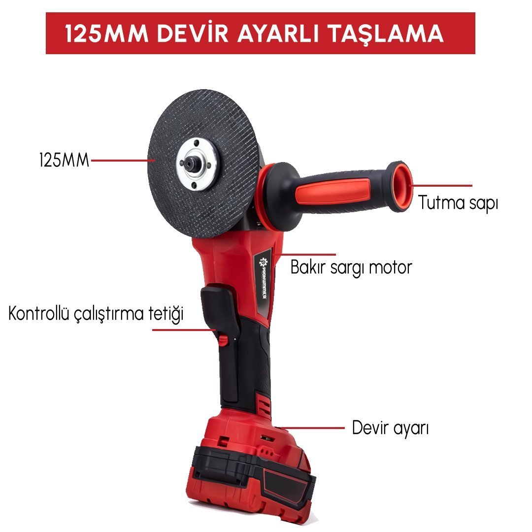 Prohummer PH303 Profesyonel Yeni Kırmızı 4lü Set Makine - 125mm avuç taşlama özellikleri