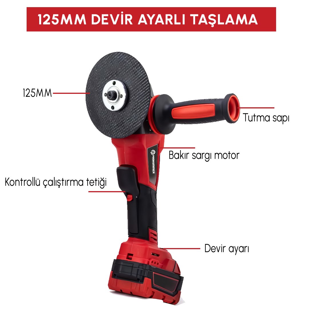 Prohummer PH304 Profesyonel Yeni Kırmızı 4lü Set Makine - 125mm avuç taşlama özellikleri