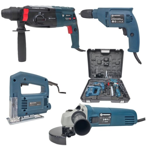 Prohummer PH322 Elektrikli 4 lü Mattkap Set Takımı - Kırıcı Delici, Vidalama Matkap, 125mm Avuç Taşlama, Dekupaj Testere