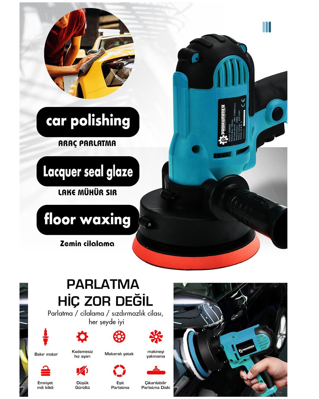 Prohummer PH324 Elektrikli 125MM Dikey Polisaj Zımpara Makinesi - Mavi kullanımı