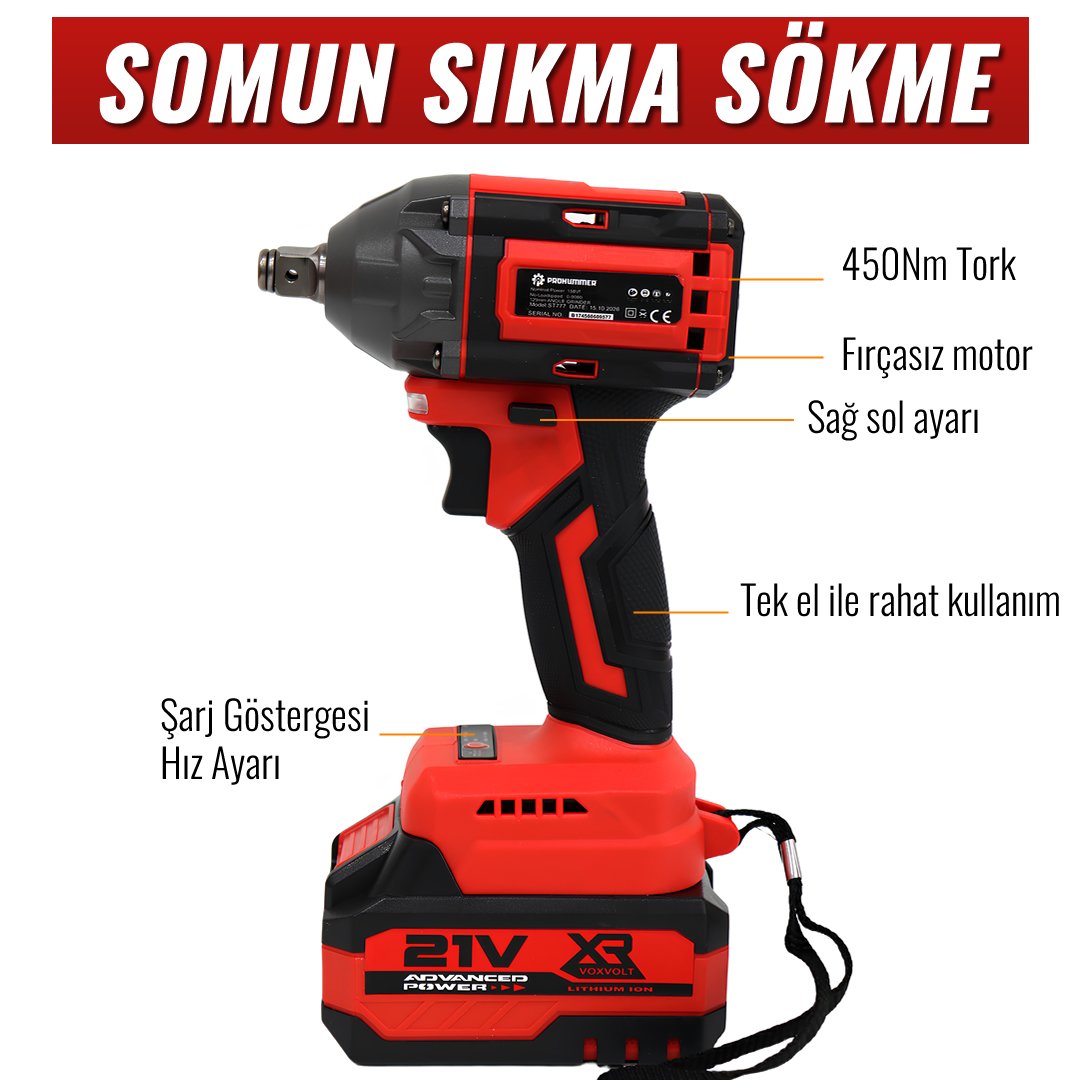 Prohummer ST777 Profesyonel Akülü Kırmızı Süper 6lı Set Makina somun sıkma özellikleri