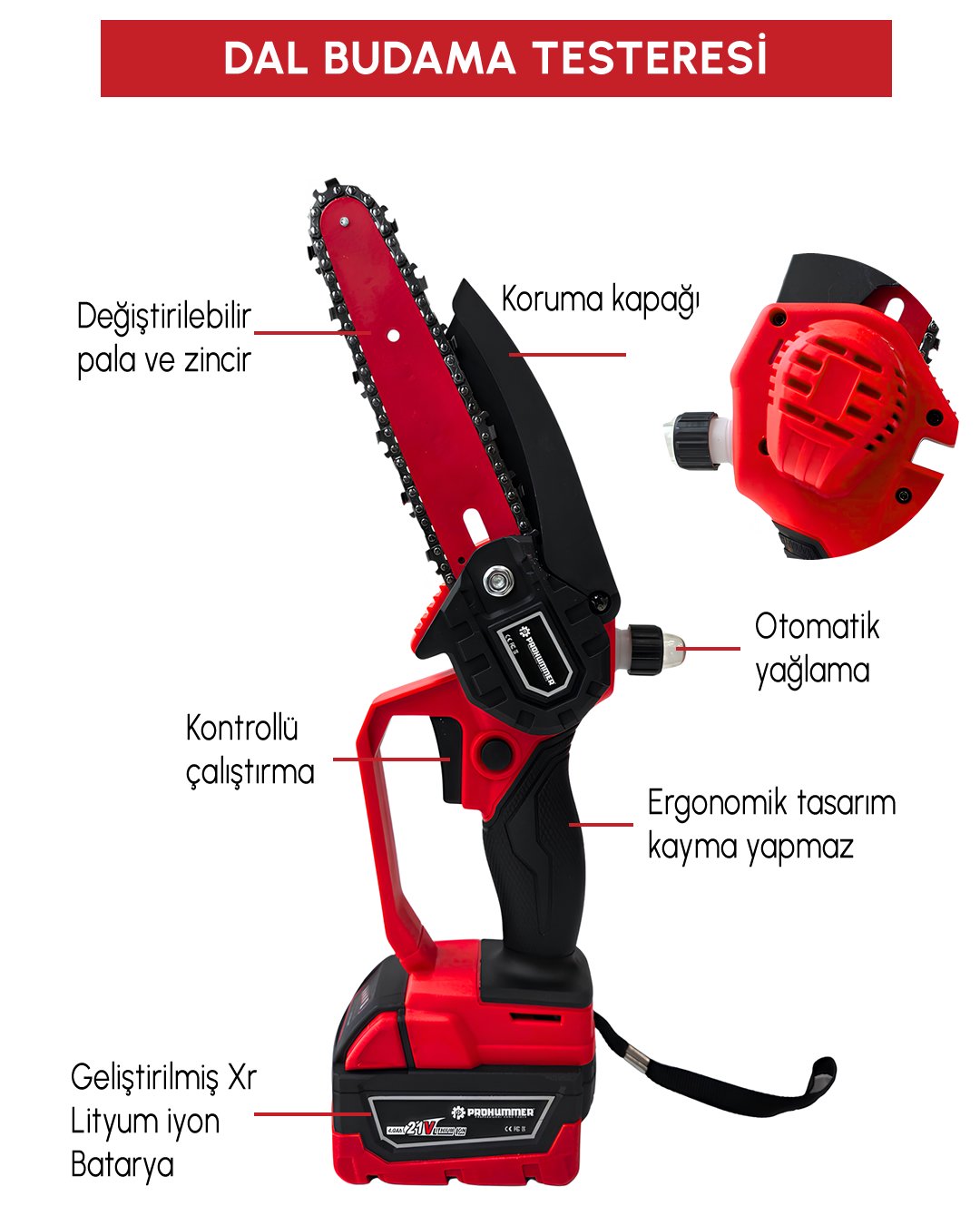 Prohummer PH333 Profesyonel Yeni Kırmızı 21v 4ah 5li Matkap Seti budama testere özellikleri