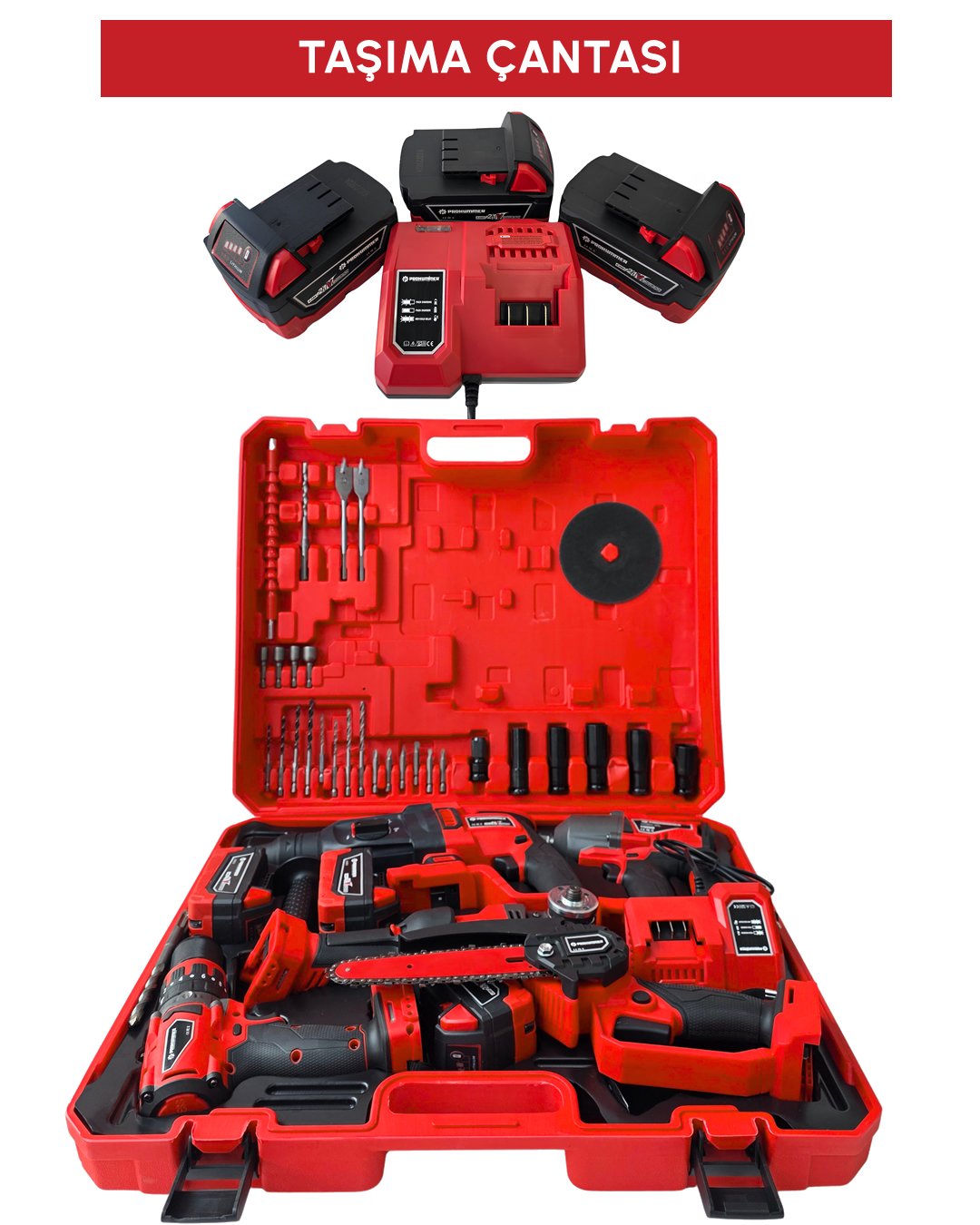Prohummer PH333 Profesyonel Yeni Kırmızı 21v 4ah 5li Matkap Seti taşıma çantası
