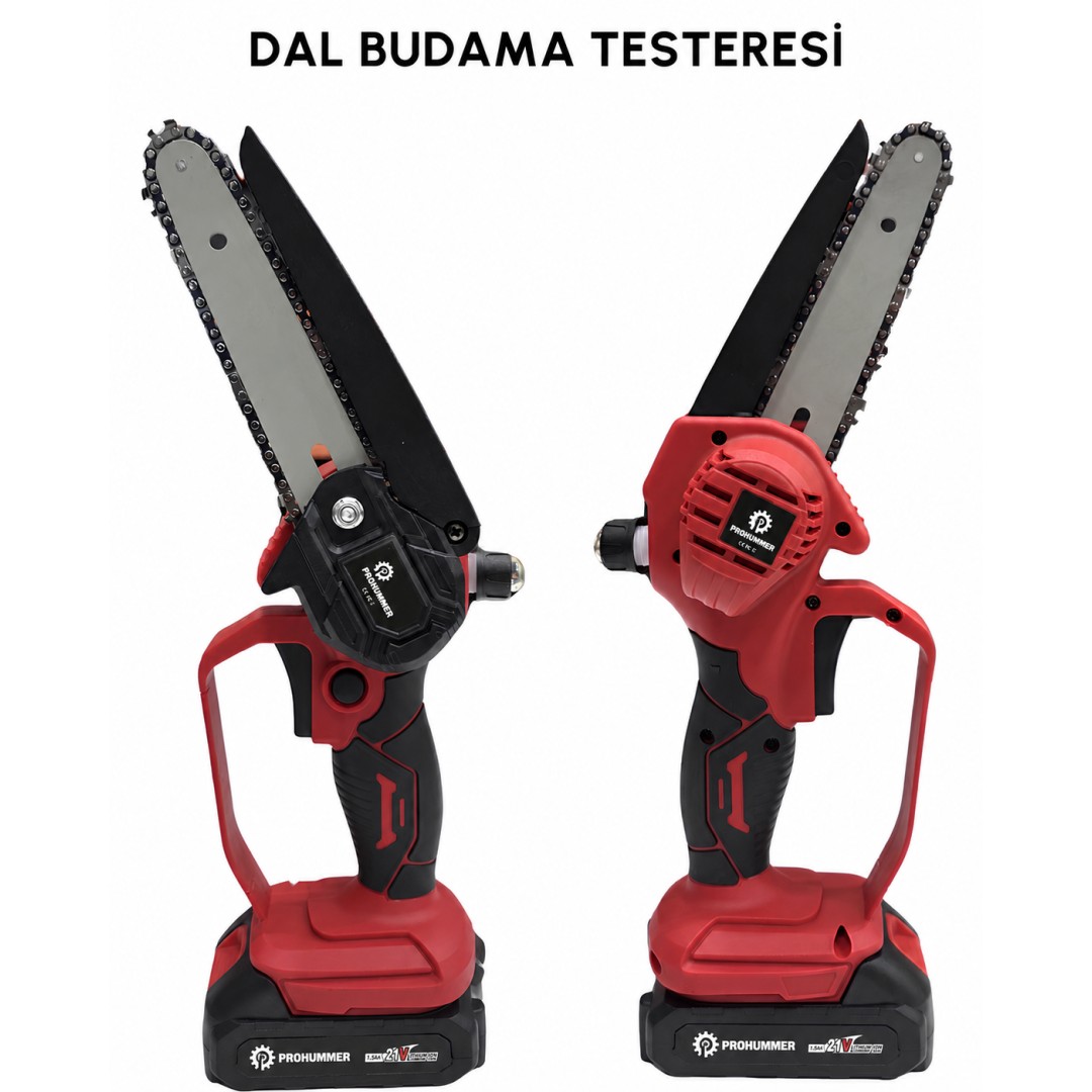 Prohummer PH337Akülü Kırmızı 3lü Bahçe Seti budama testere özelliği