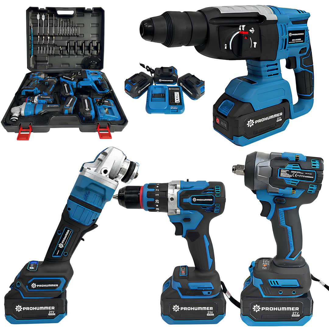 Prohummer PH339 Kömürsüz Akülü 4lü Set 21V 3ah Darbeli Vidalama, Kırıcı Delici Matkap, Devir Ayarlı Avuç Taşlama ve Işıklı 800Nm Somun Sökme