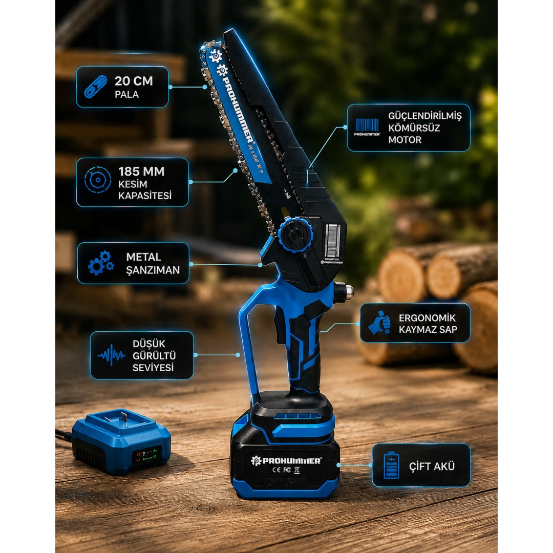 Prohummer PH343 Kömürsüz Akülü 3lü Bahçe Seti - 20cm Dal Budama Testere özellikleri