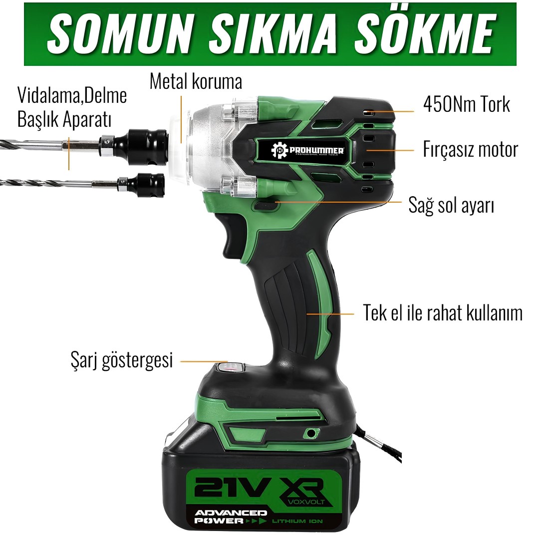 Prohummer Ph348 Akulu Super 6li Set 21volt Somun Sokme