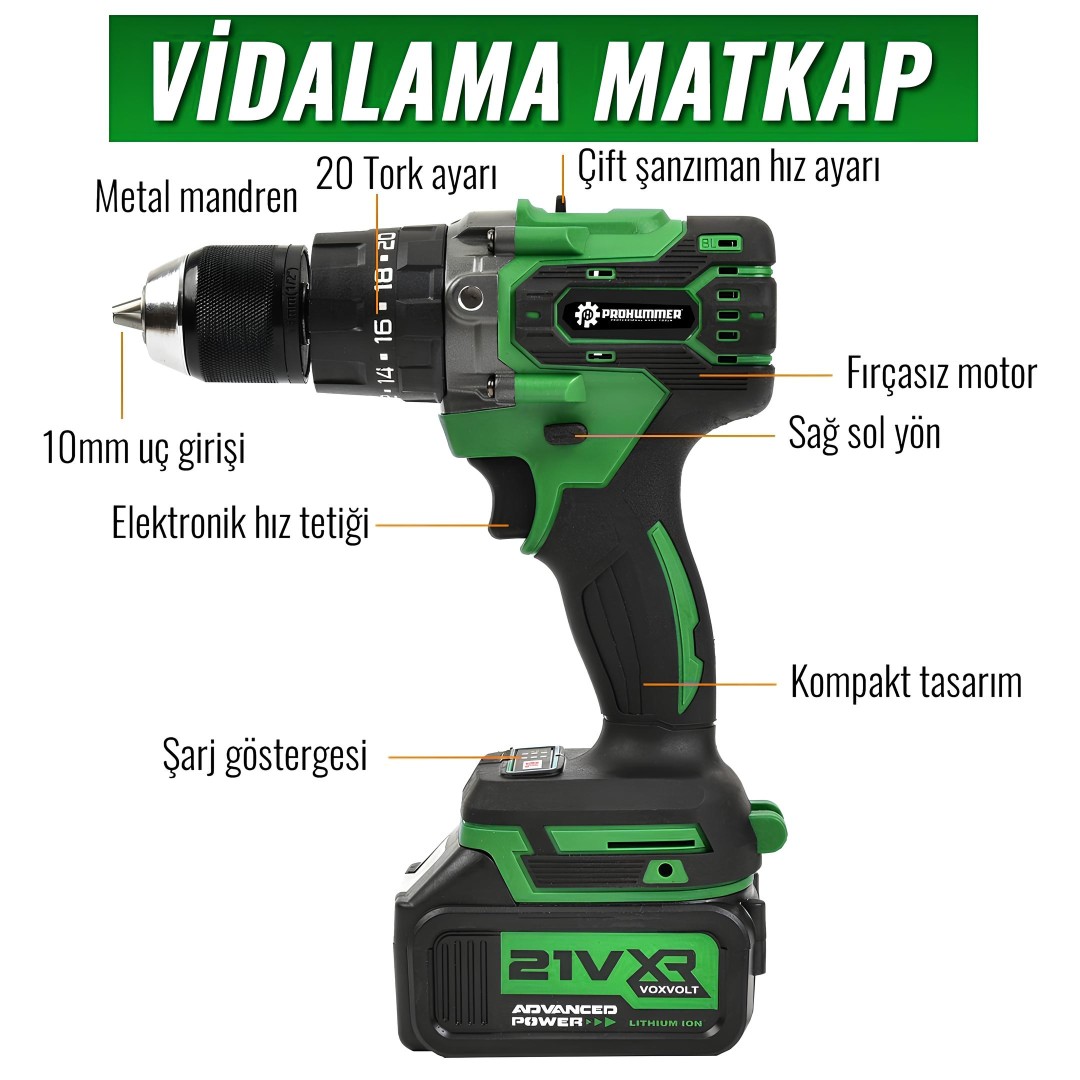 Prohummer Ph348 Akulu Super 6li Set 21volt Vidalama