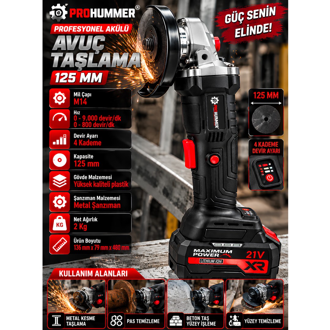 Prohummer Phm003 Profesyonel Akulu 4lu Vidalama Seti 21v 4ah Avuc Taslama