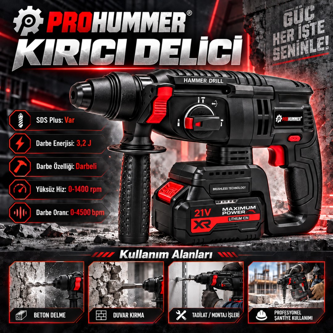 Prohummer Phm003 Profesyonel Akulu 4lu Vidalama Seti 21v 4ah Kirici