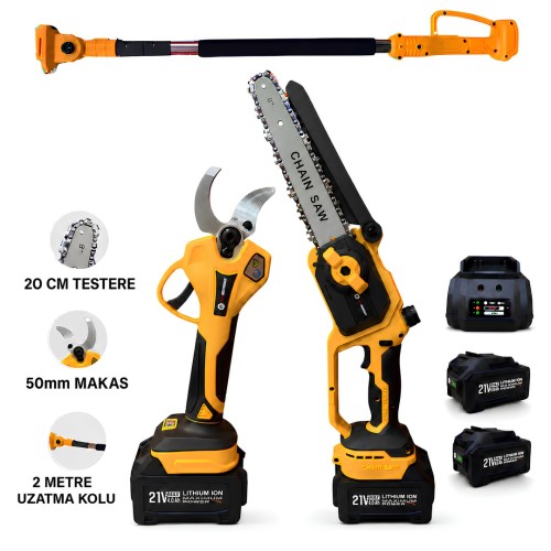 Prohummer PHM008-2M 2 Metre Alüminyum Teleskopik Uzatma Kolu 50mm Bağ Makası ve 20cm Budama Testeresi