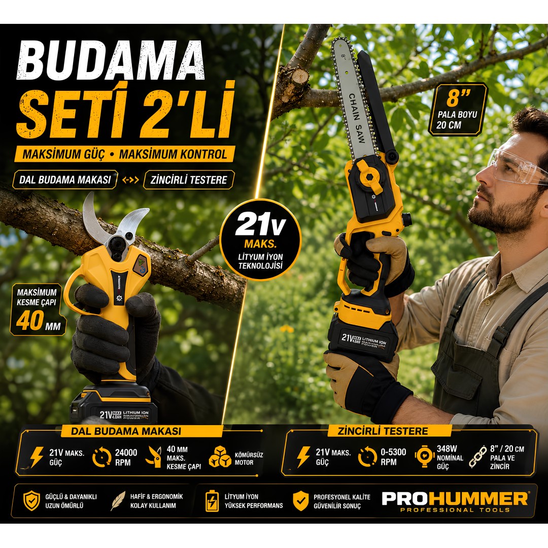 Prohummer Phm008 Yeni Akulu 2li Set 50mm Dal Budamamakasi 20cm Dal Kesme Testeresi Ayrintiari
