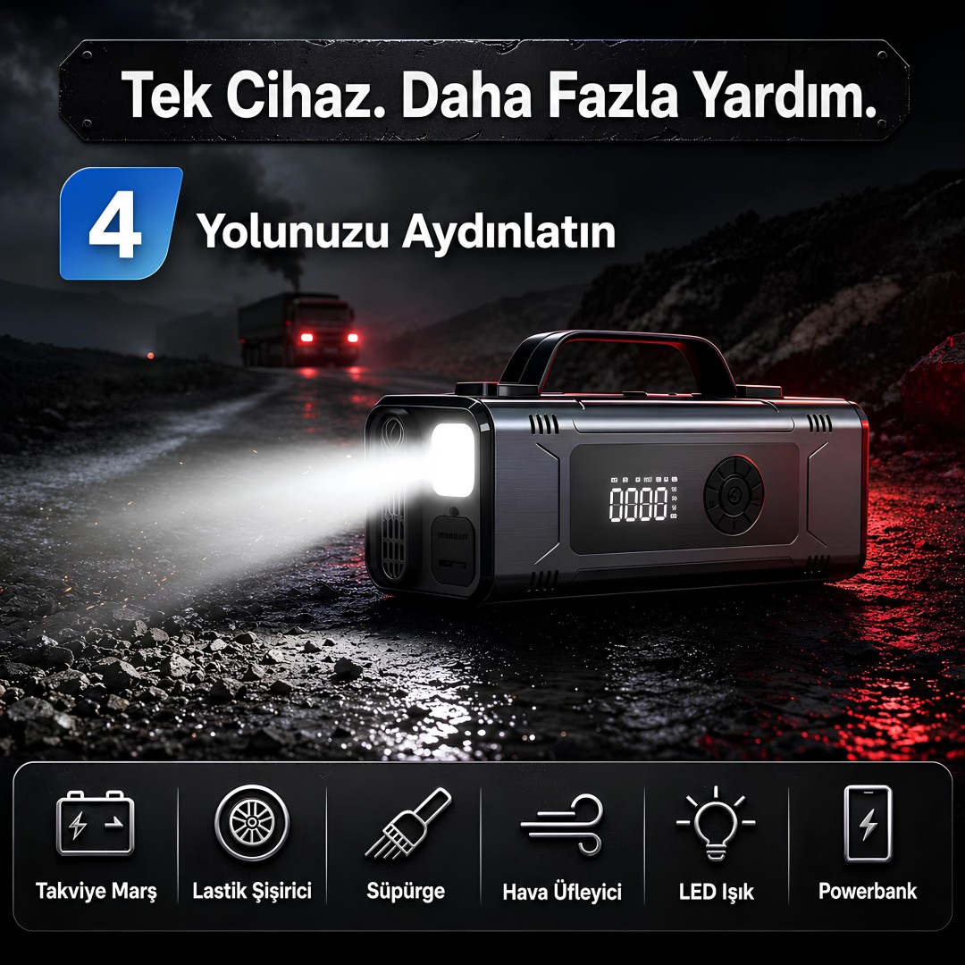 Prohummer Phm014 10 In 1 Supurgeli Aku Takviye Cihazi 12000 Mah Led Aydinlatma