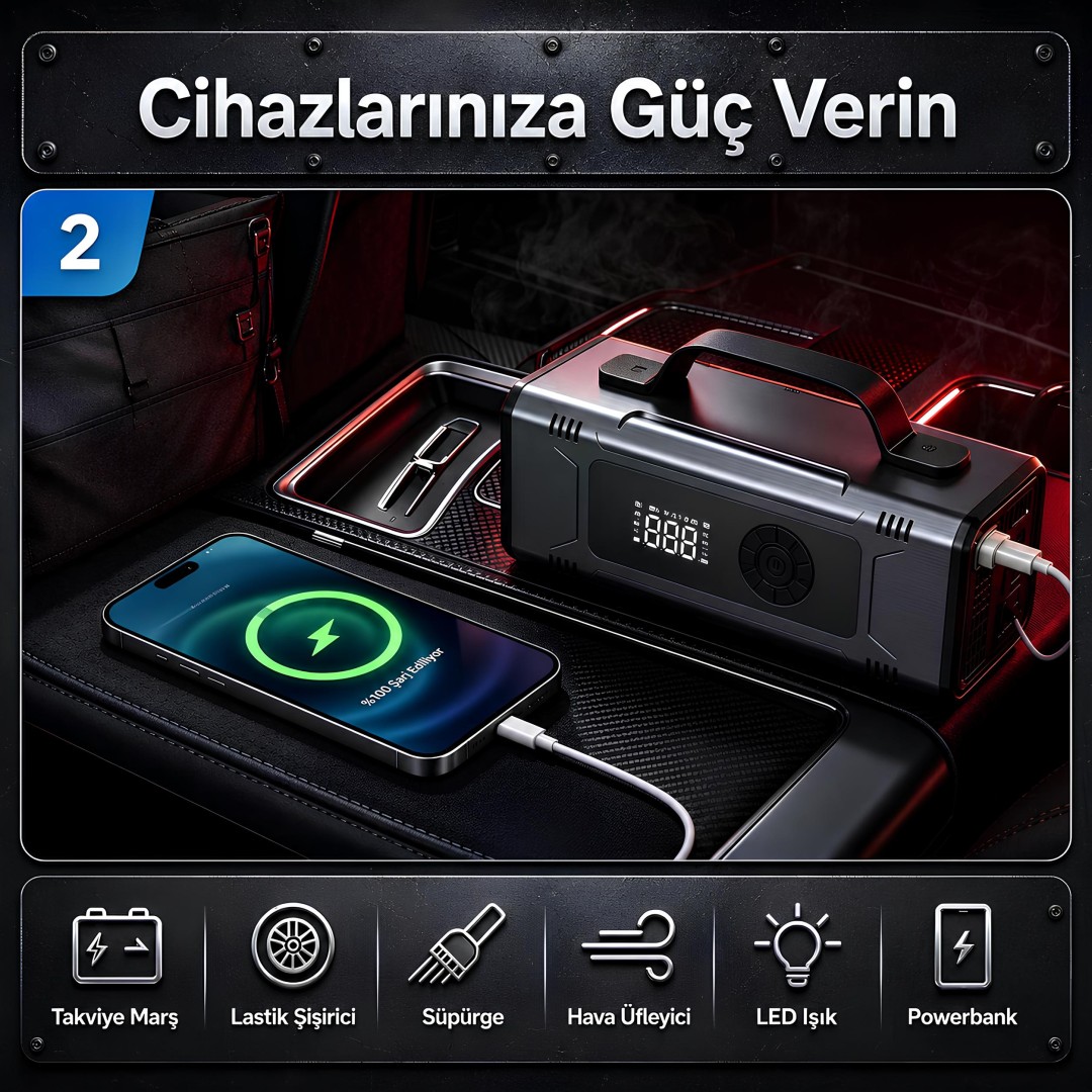 Prohummer Phm014 10 In 1 Supurgeli Aku Takviye Cihazi 12000 Mah Powerbank