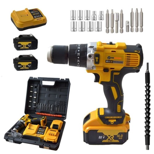 Prohummer PH031 88Vf Darbeli Çift Akülü Şarjlı Matkap Seti - Sarı Seri