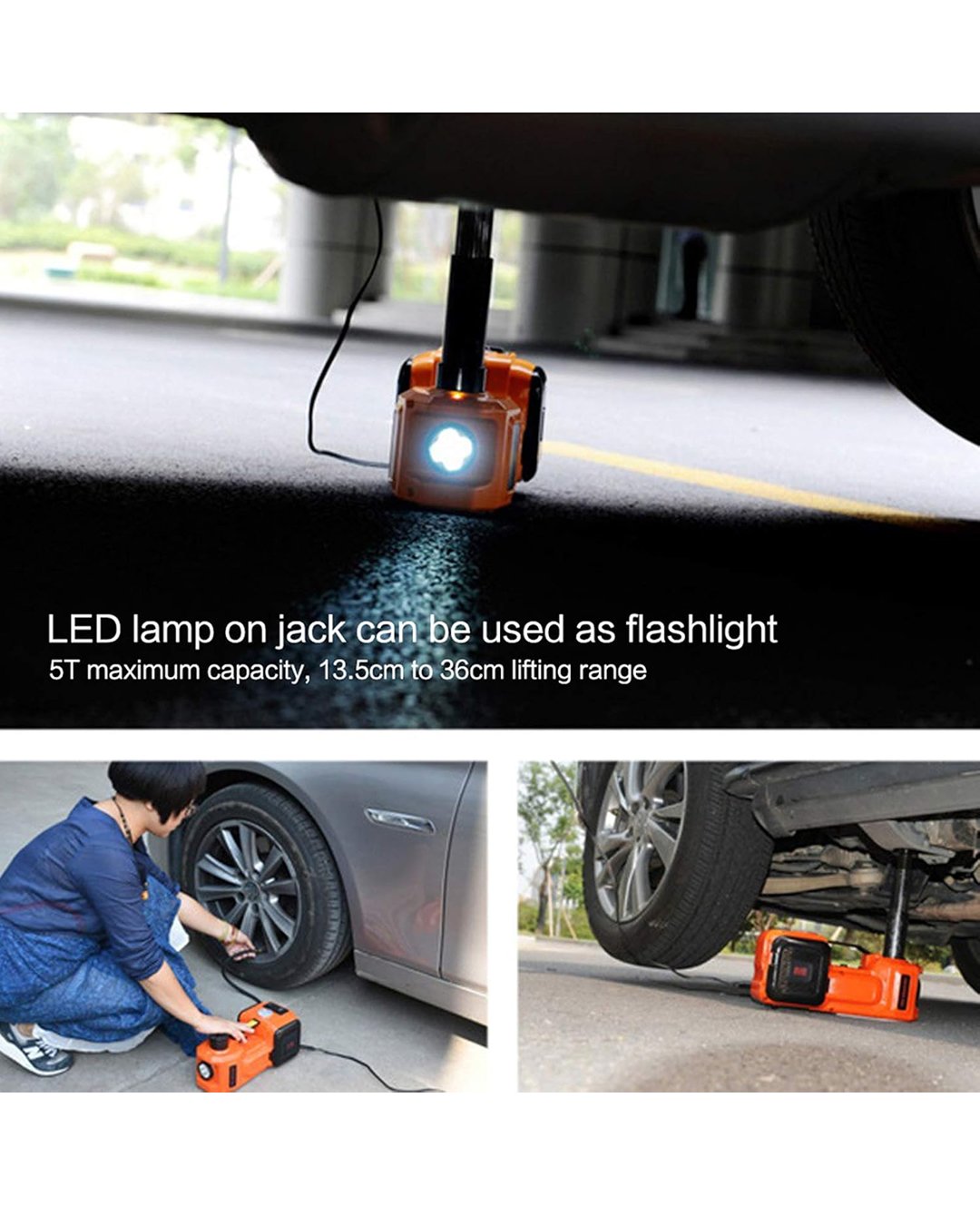 Rubikom EEA354 Elektrikli 5 Ton Hidrolik Kriko Hava Pompası Bijon Anahtarı Makine Krikosu çalışması