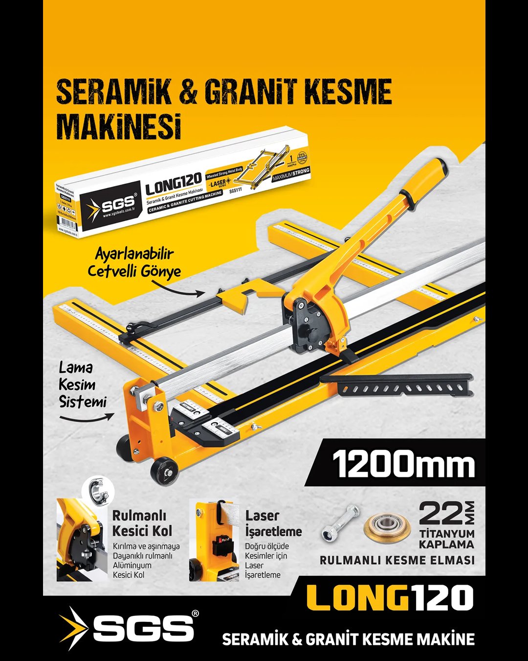 SGS111 - Long 120 Lazerli Kesim Uzun Seramik Granit Fayans Kesme Makinası 1200mm model ve fiyatlar