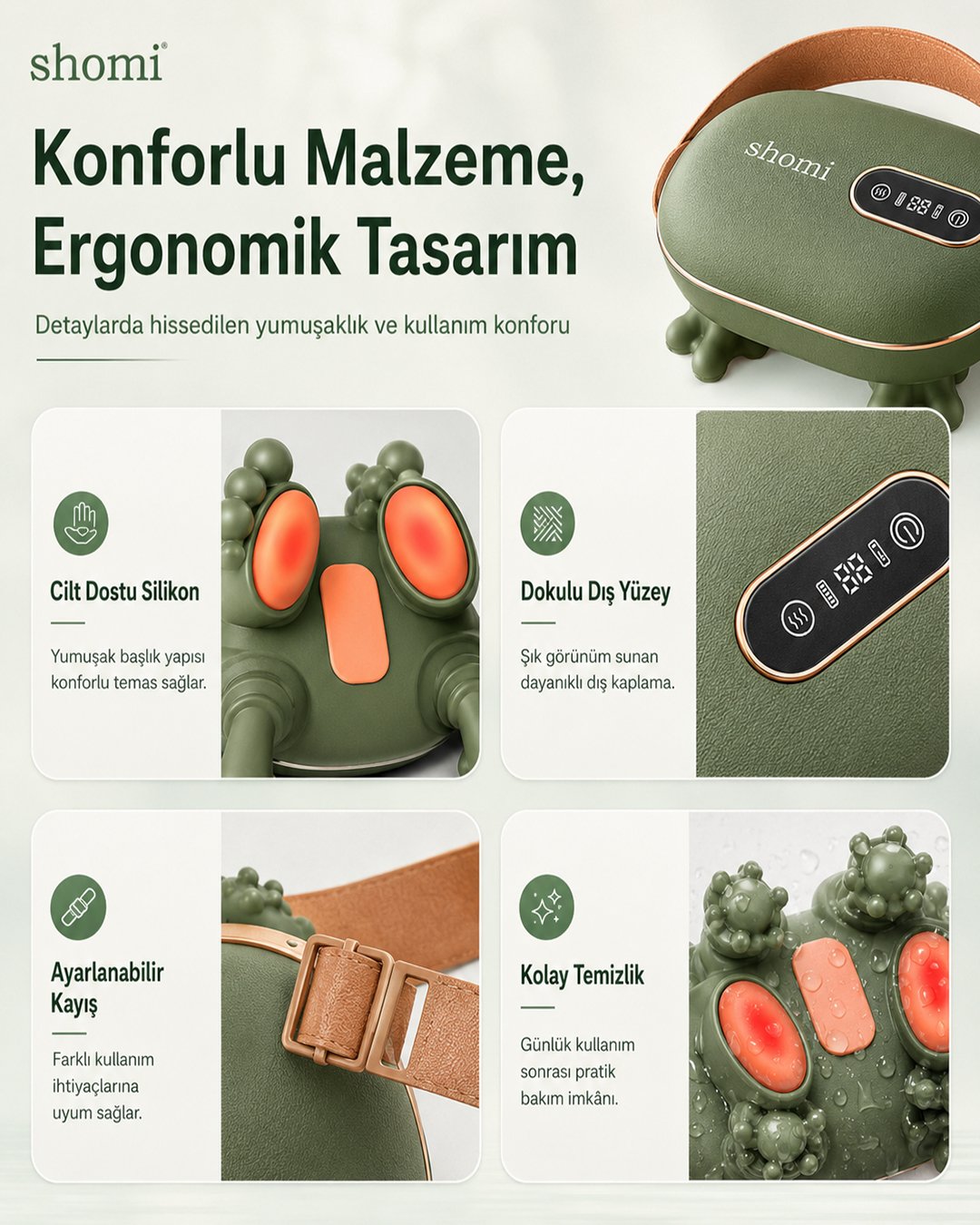 SHOMI SHM001 Isıtmalı Şarjlı Boyun ve Omuz Masaj Cihazı ve özellikleri