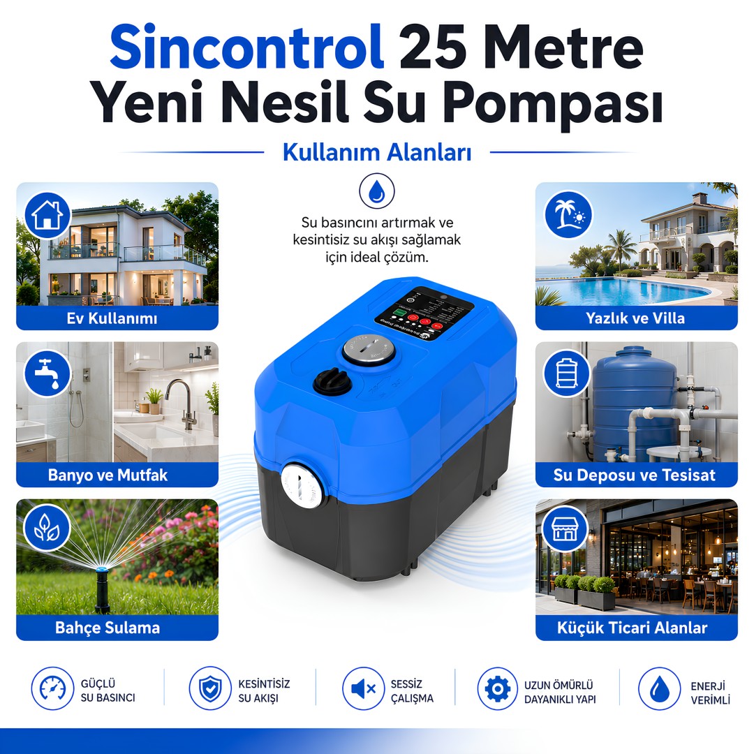 Sincontrol 25 Metre Yeni Nesil Su Pompası SN-200AIAH25-Q2 126W kullanım alanları