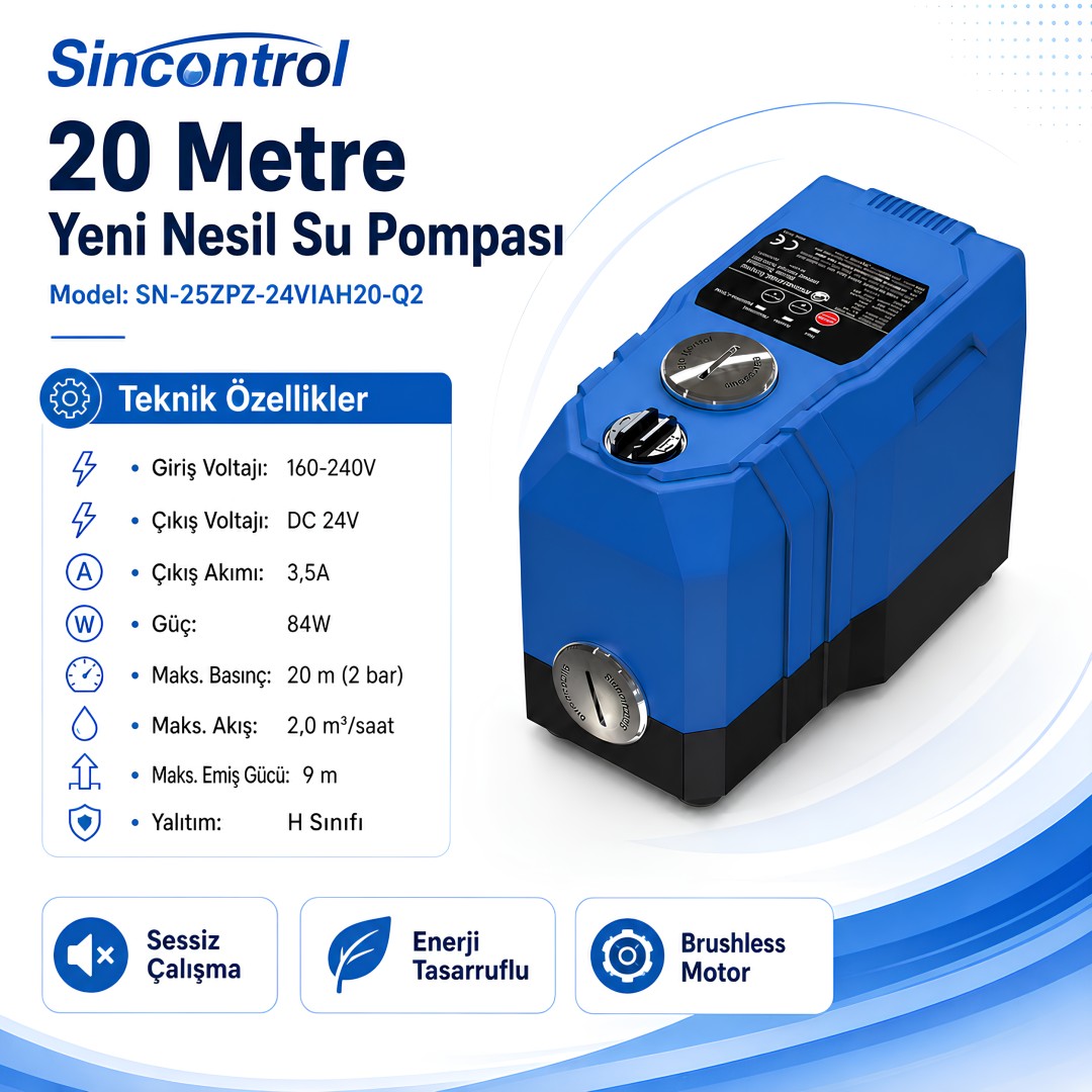 Sincontrol SN-25ZPZ-24VIAH20-Q2 20 Metre Yeni Nesil Su Pompası model ve fiyatları