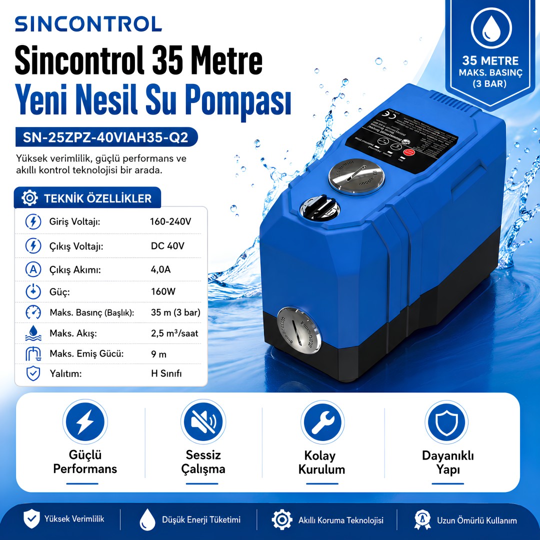 Sincontrol SN-25ZPZ-40VIAH35-Q2 35 Metre Yeni Nesil Su Pompası model ve fiyatları