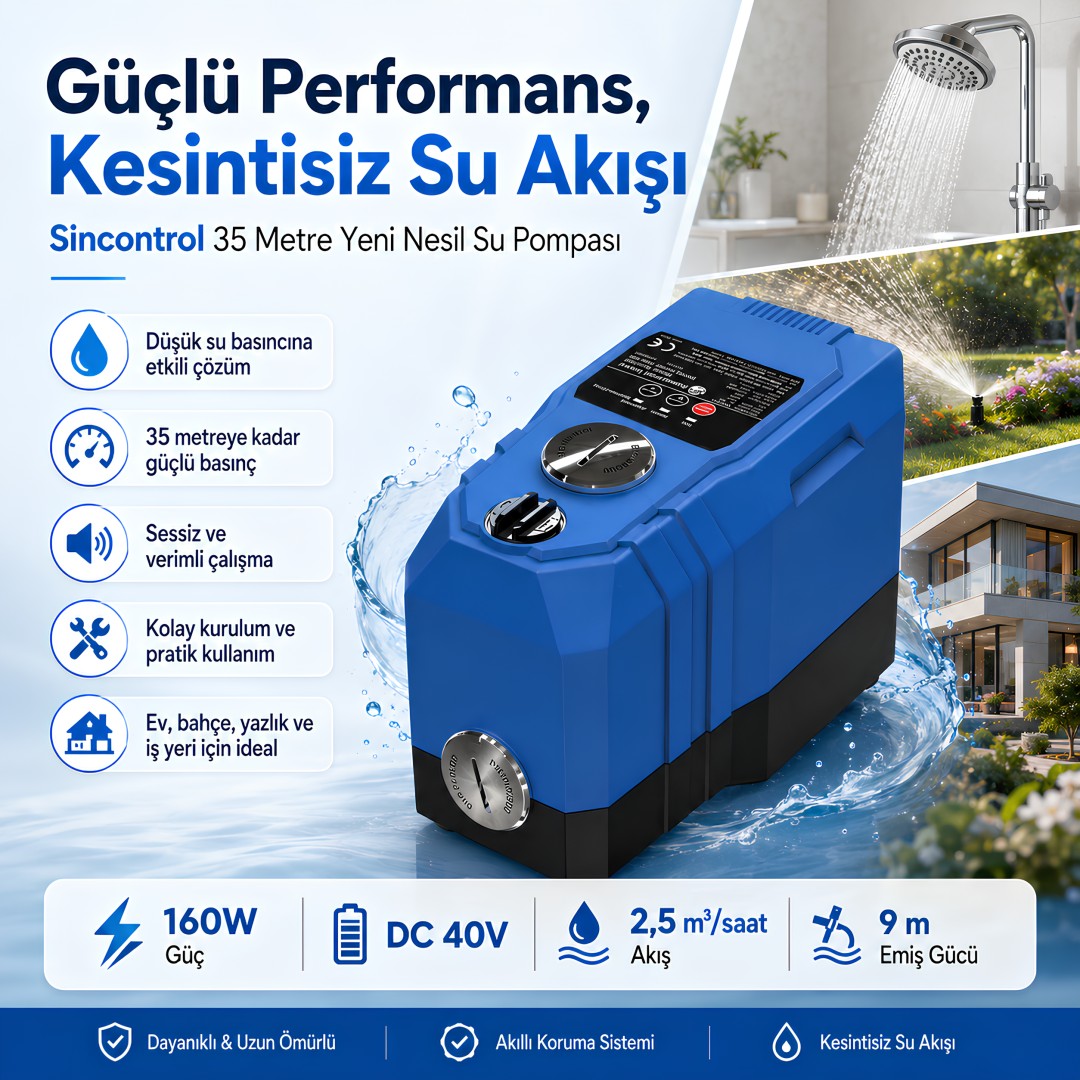 Sincontrol SN-25ZPZ-40VIAH35-Q2 35 Metre Yeni Nesil Su Pompası teknik özellikleri