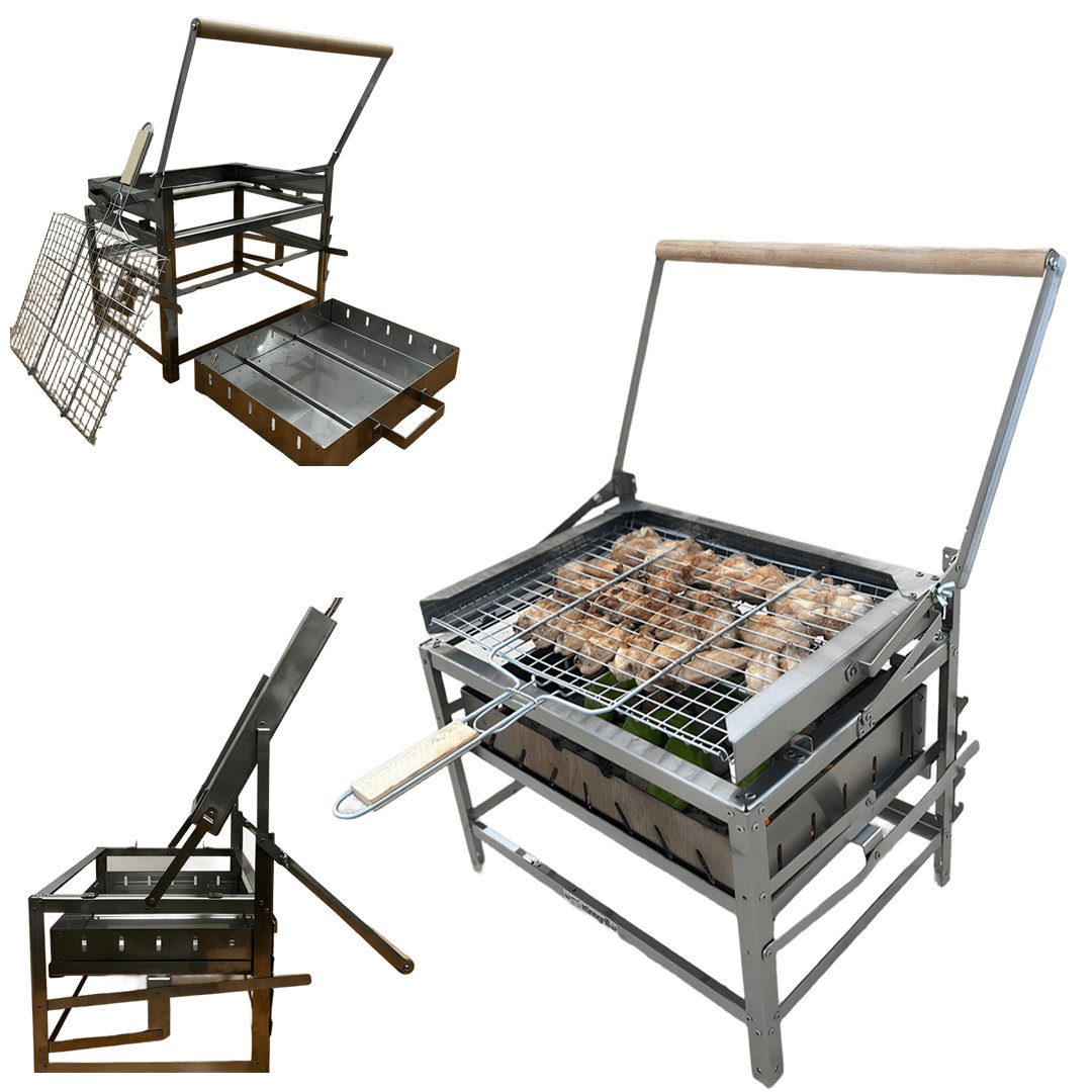 Teknomangal EEA463 Hareketli Mangal Paslanmaz Çelik 40x30 cm Izgara Telli