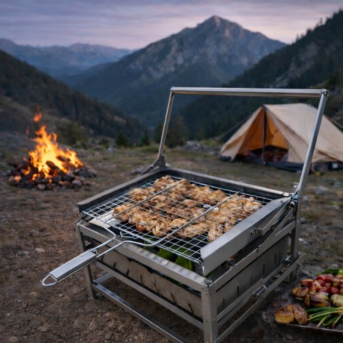 Teknomangal EEA463 Hareketli Mangal Paslanmaz Çelik 40x30 cm Izgara Telli