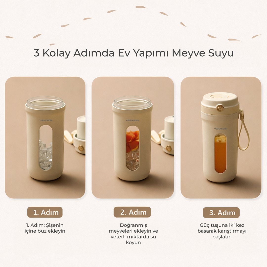 Venandin BLBDC-001 Taşınabilir Şarjlı Blender – USB Şarjlı, Kablosuz Smoothie Blender 350ml özellikler