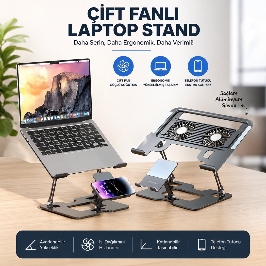 Venandin HLDCLDK-001 Cooldock Notebook Soğutucu Telefon Standlı Metal  model ve fiyatları